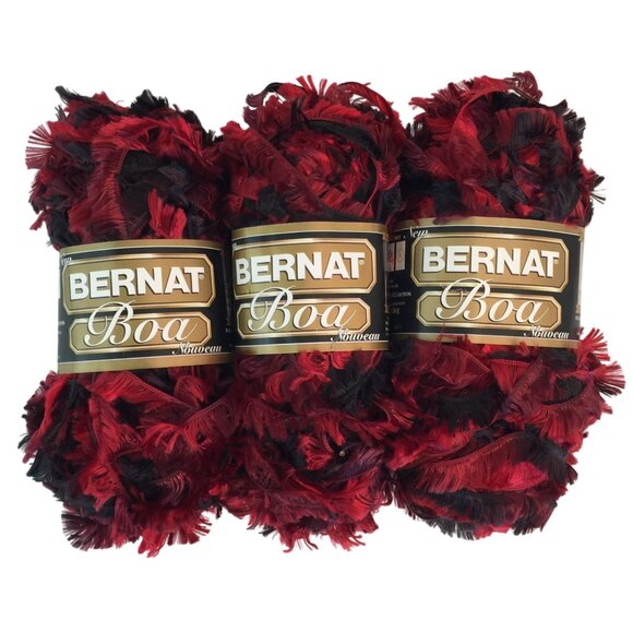 Bernat Boa Yarn Lot 3 Skeins 1.3oz-50g Cardinal Eyelash - Picture 1 of 4